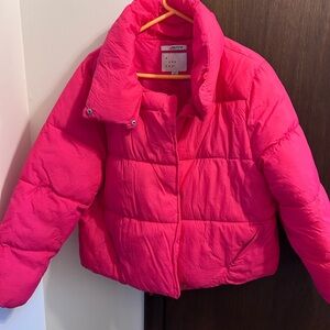 Bright Pink Cropped Puffer Jacket